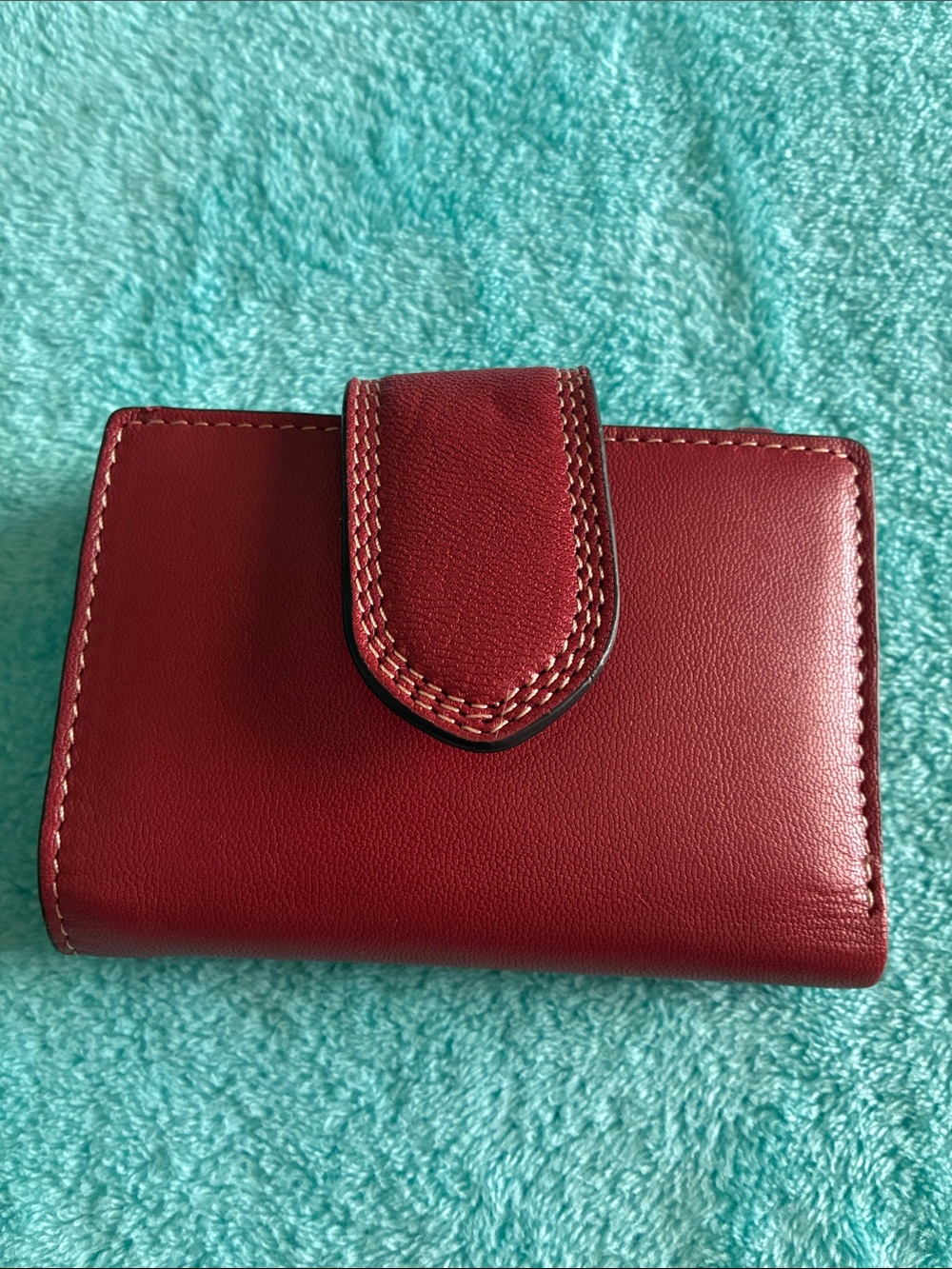 Red Bifold Wallet Snap Closure Zip Coin Pocket Card Holder Compact Organizer
